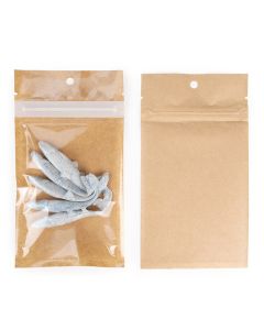 Kraft Backed Compostable Hanging Zipper Barrier Bags 3" x 4 1/2" 100 Pack HZBBE3KC