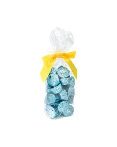 Prepackaged candy in flat bottom gusset with bow