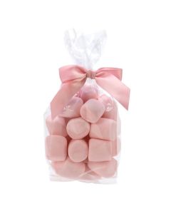 Pink marshmallows packaged in bag