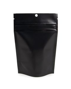Matte Black Home Compostable Child Resistant Stand Up Pouches 4" x 2 1/2" x 6" 100 Pack CRPE2MB